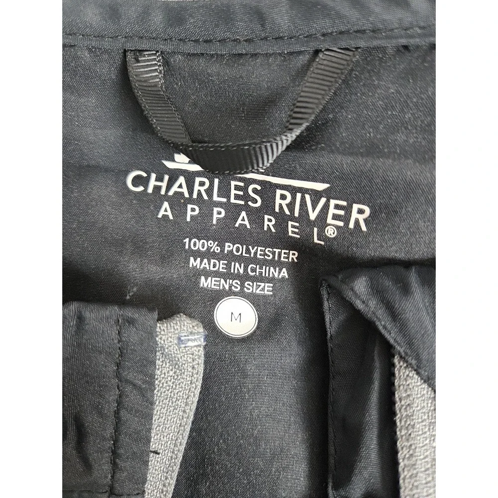 Charles River Mens M Golf Jacket Bunker Windshirt Black Gray‎ Zip Pullover NEW